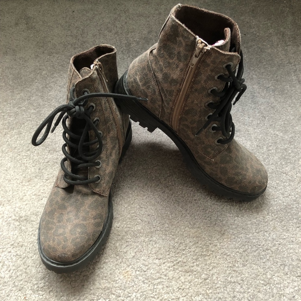 Blowfish Leopard-Print Lace-Up Ankle Boots in Brown